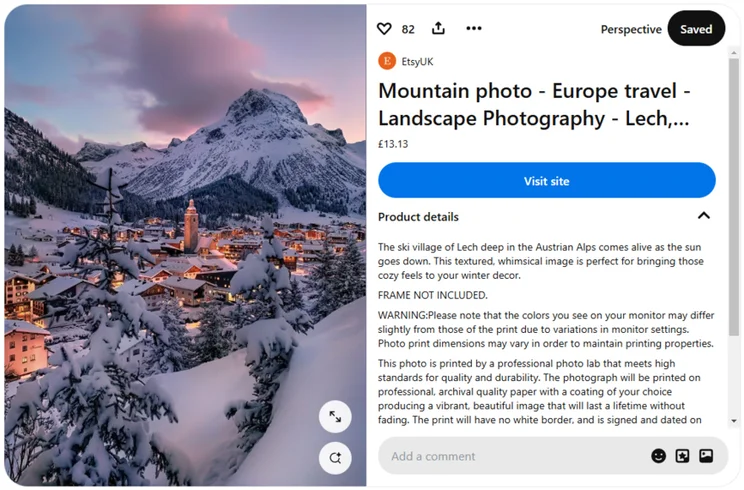 Pin for a Mountain photo sold on Etsy
