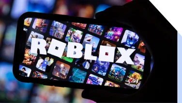 Phone screen showing the Roblox logo