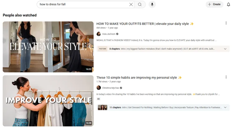 Screenshot of two thumbnails on YouTube on how to dress well