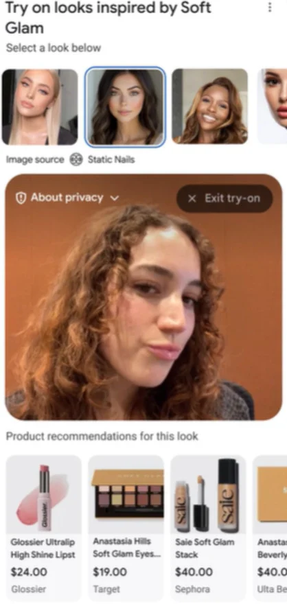 ginger girl pouting and trying makeup on with Google's AR filter