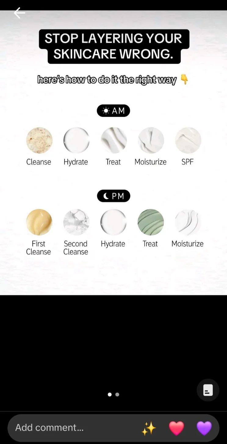 TikTok photo post of different AM and PM skincare ingredients