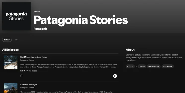 Patagonia stories podcast overview on Spotify