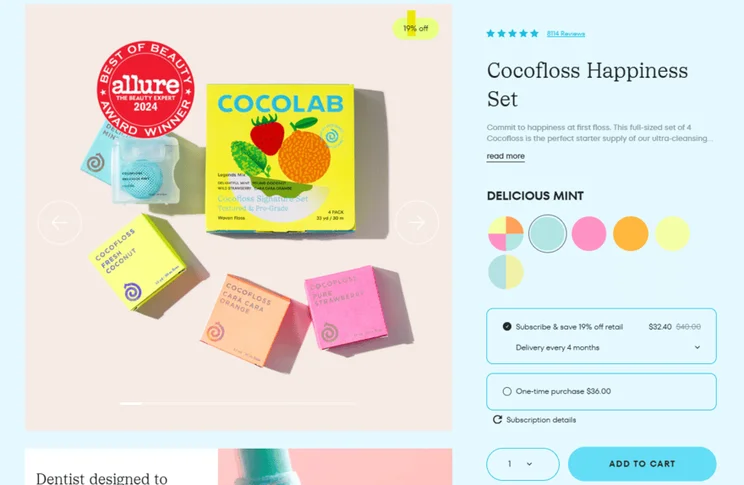 Cocofloss product page for a set of products
