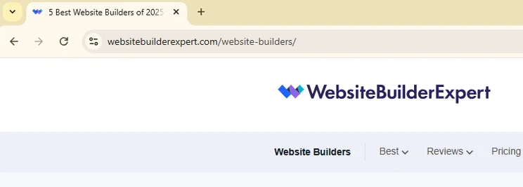 Website Builder Expert URL example highlighted in the browser address bar
