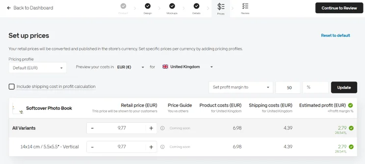 Gelato dashboard showing an estimated profit calculator