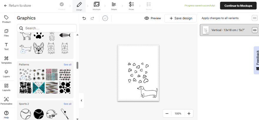 Screenshot of an online editor with a graphic of hearts and a sausage dog on the screen