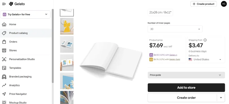 Gelato photobook product with "Add to store" option for Shopify sellers