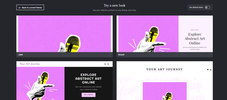 Different website designs to chose from in the GoDaddy editor