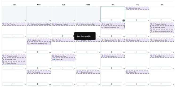 GoDaddy social calendar for April
