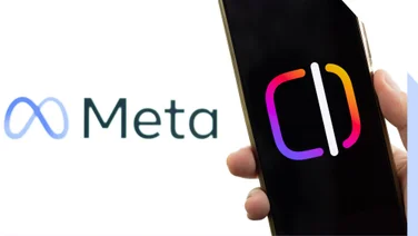 Instagram Edits logo on a phone held next to the logo of its parent company, Meta