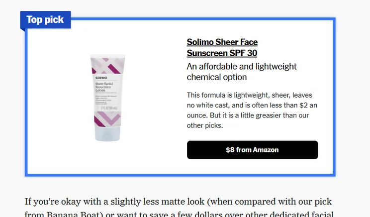 CTA in New York Times article about sunscreen