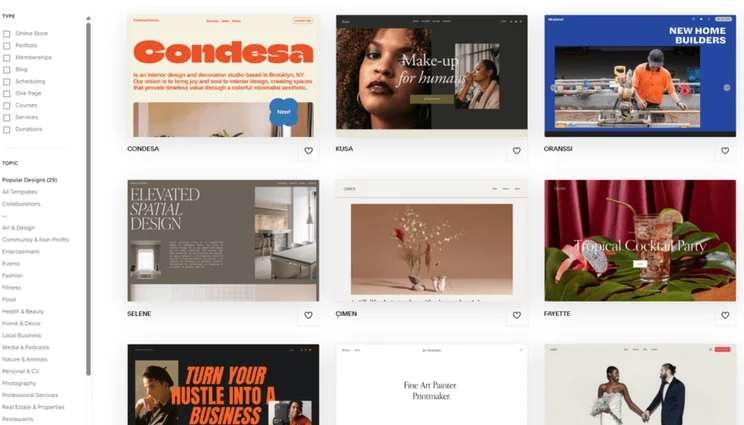 Squarespace template library