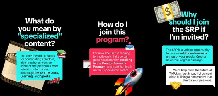 TikToks poster answering FAQs about the program, how to join, and why