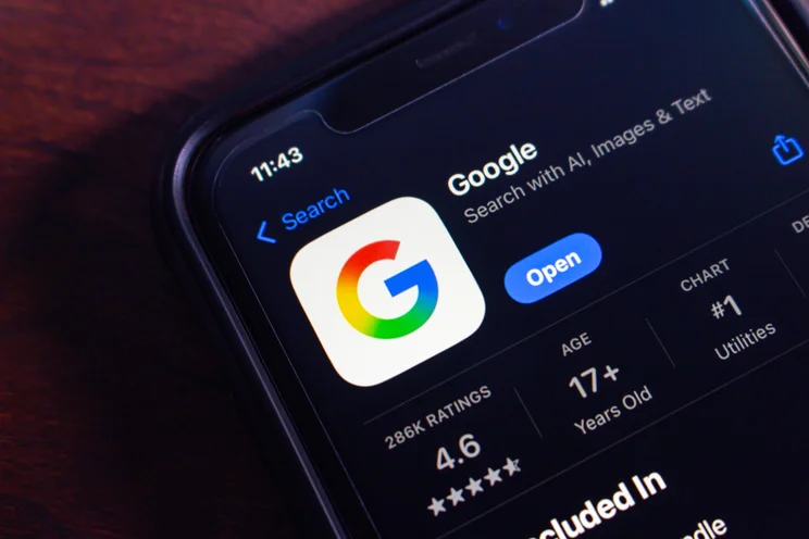 Mobile phone app store showing google app