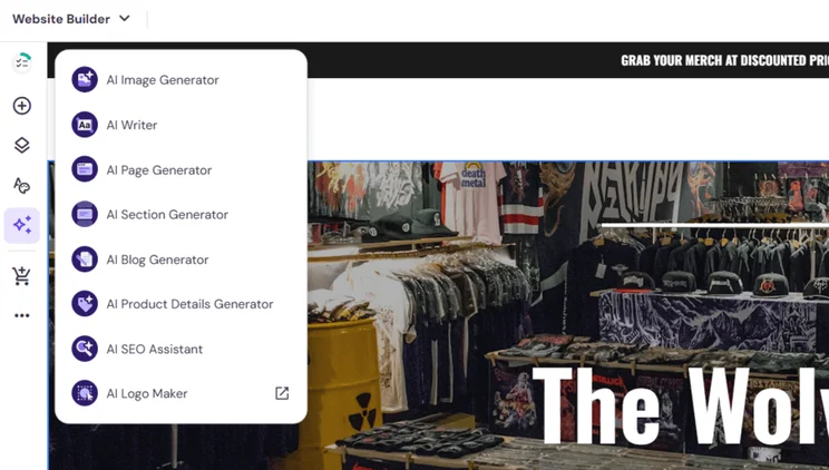 List of AI features in Hostinger's website builder editor