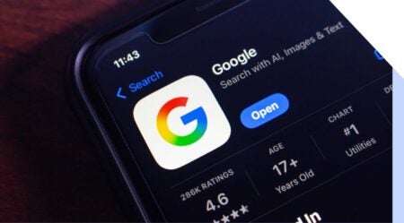 Mobile phone app store showing google app