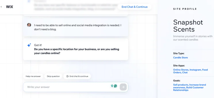 Wix AI builder chatbot
