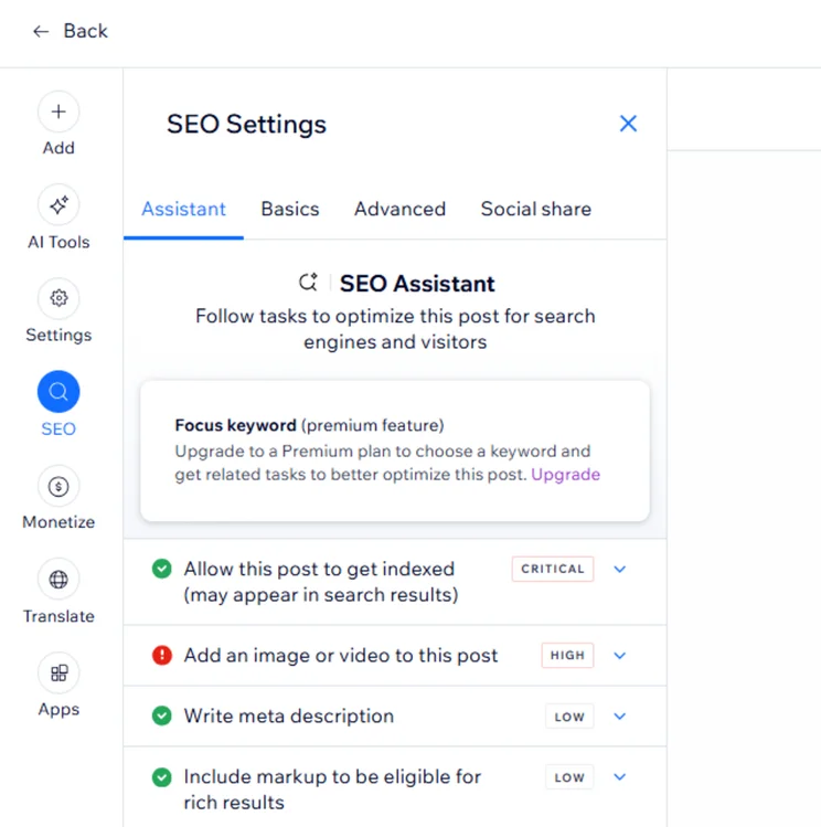 SEO task list with traffic light coloring to indicate level of priority