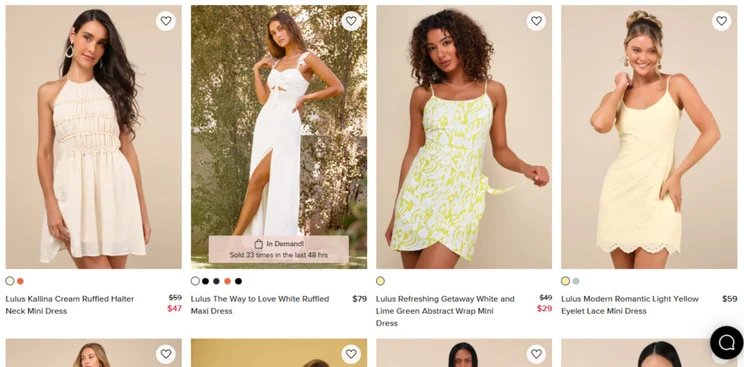 examples of four short summer dresses in cream and yellow