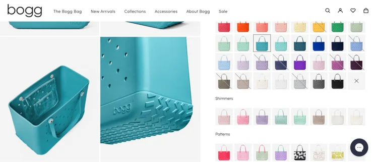 product page for a bogg bag