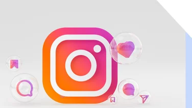 Instagram logo with floating social icons in bubbles around it