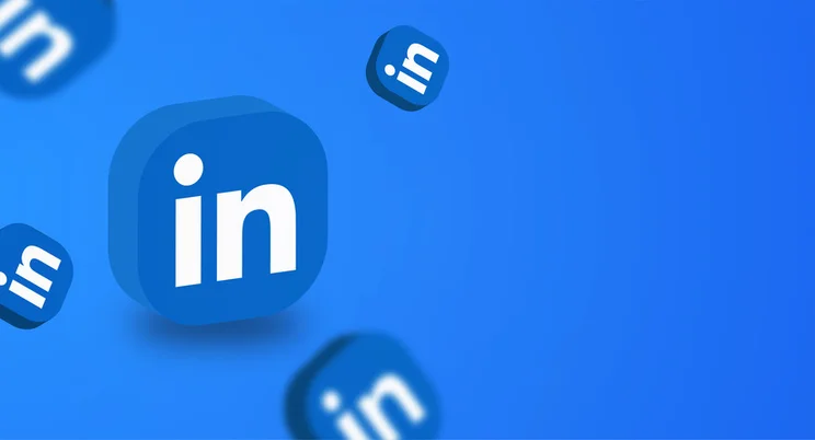 linkedin logos floating in front of a matching blue background