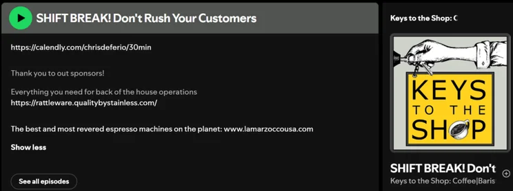 podcast episode description crediting the two brands advertised in the episode