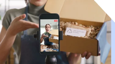 Person live streaming a product showcase