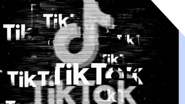 Fragmented TikTok logo against a black background