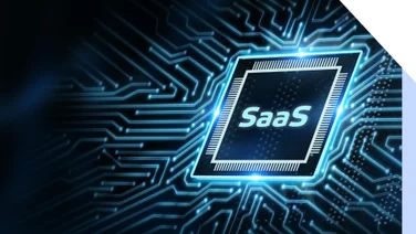 Design showing a programming chip with the word "SaaS" in the square
