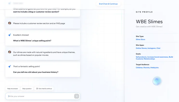 Wix AI builder chatbot
