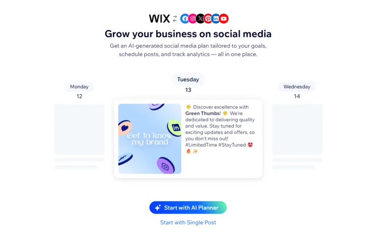 Wix's AI social media planner starting point