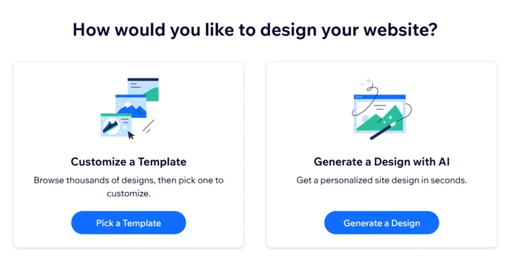 Wix's 2 website design options: customize a template or create a site with AI