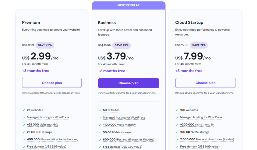 Hostinger's WordPress hosting plans and pricing