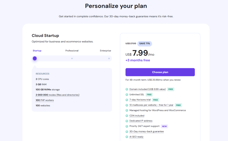 Hostinger's cloud hosting plans
