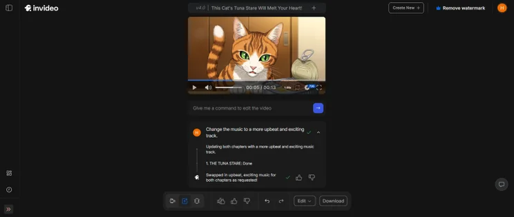 An animated orange cat with green eyes stares at a can of tuna, conveying a sense of curiosity and excitement.