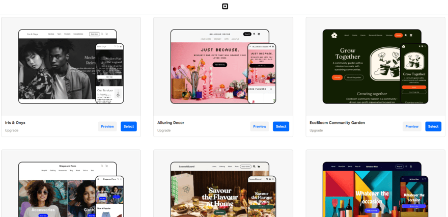 Square themes Square website theme library