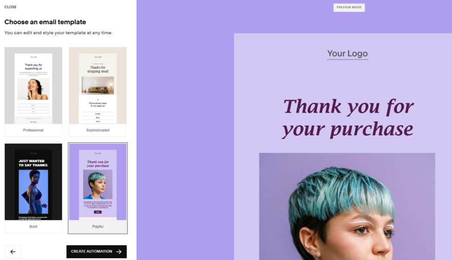 Squarespace email automation Squarespace email automation setup to thank customers for a purchase