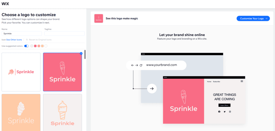 Wix AI logo maker designs Wix AI Logo Maker designs based on AI chatbot brief for an ice cream store