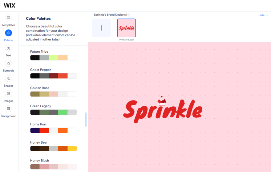 Wix AI logo maker editor Wix's AI logo maker editor, showing different color scheme options