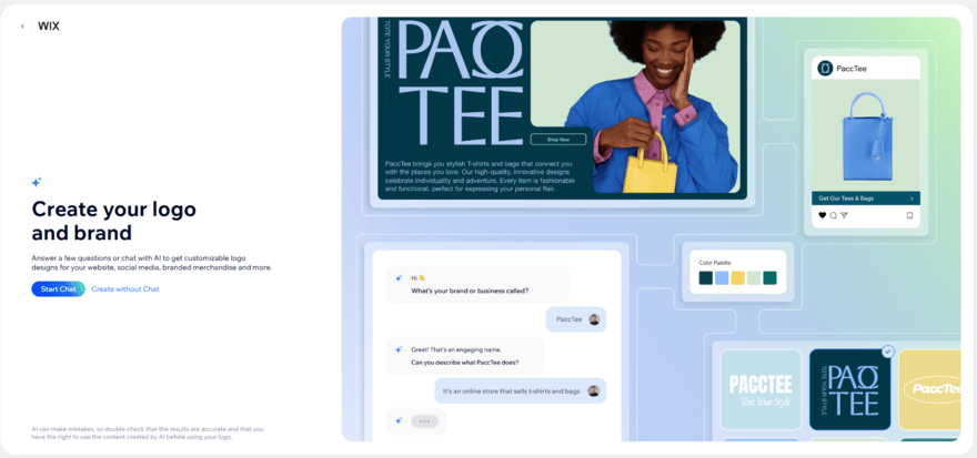 Wix AI logo maker start Wix AI Logo Maker start chat screen