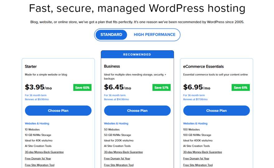 Bluehost WordPress plans Bluehost WordPress hosting plans, fees, and features