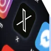 X app logo on a phone screen, with other social apps surrounding it