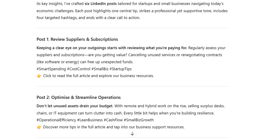 Image featuring tips on cost management for startups, highlighting supplier reviews and asset optimization in a professional format.
