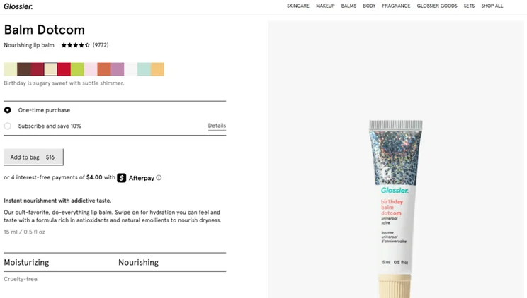Glossier balm dotcom product page