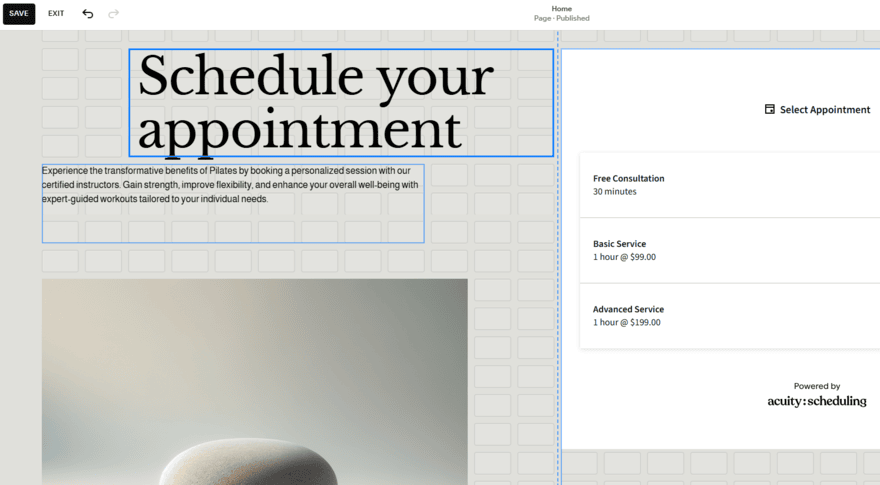 Squarespace editor (6) Moving a text box in Squarespace's drag and drop editor