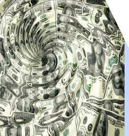 US dollars distorted by a water whirlpool