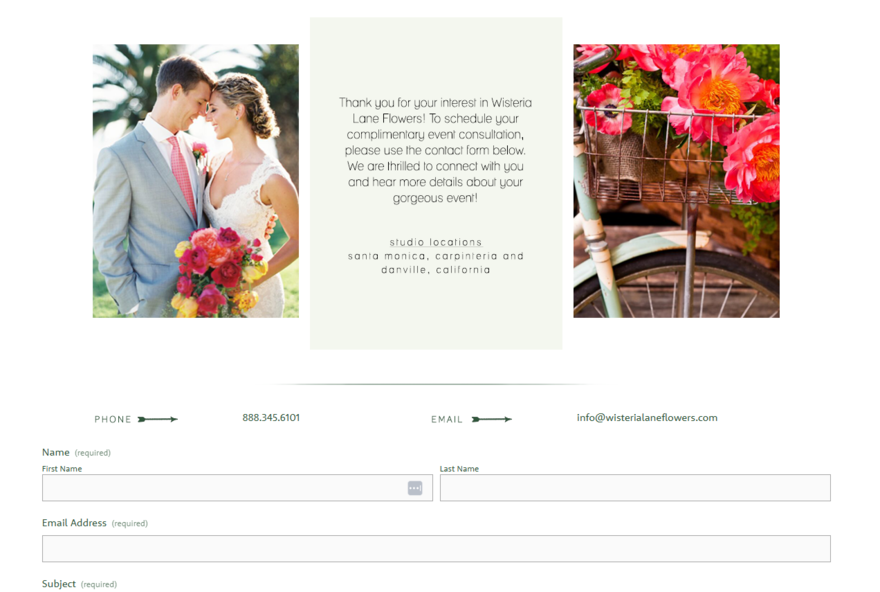Wisteria Lane flowers contact page Contact page for Wisteria Lane Flowers business