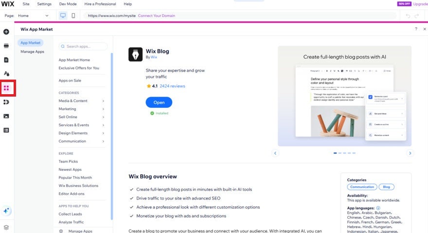 Wix Blog App Market