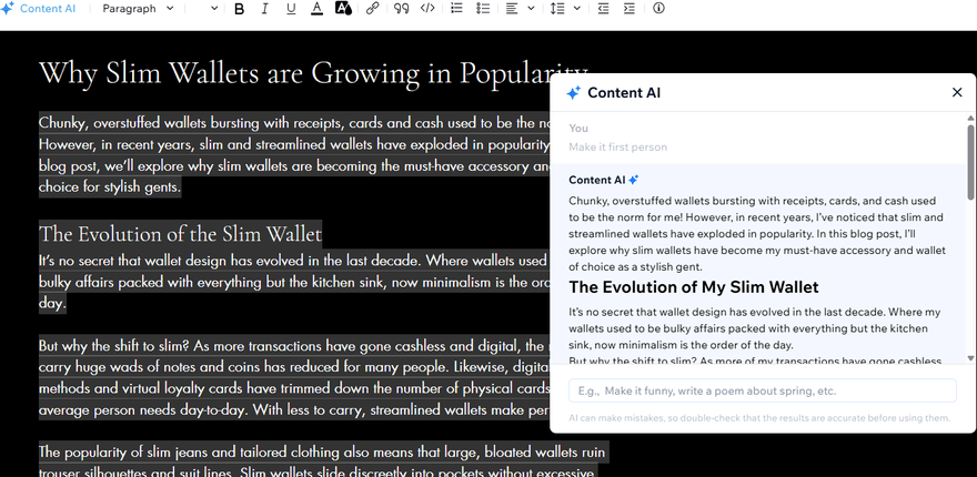 Wix Content AI